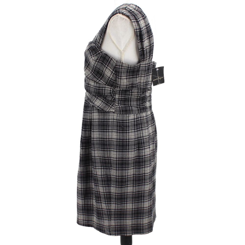 New Nanette Lepore Plaid One Shoulder Plaid Mini Dress Knotted Waist Black 4 - Picture 3 of 6